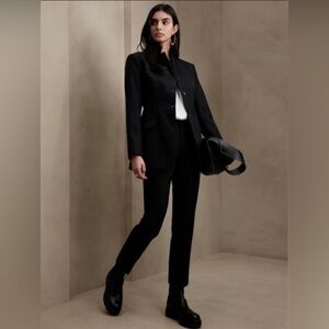 NWT! Banana Republic Black Avery Wool-Blend Straight-Fit Ankle Pants Multiple 🤎🔹